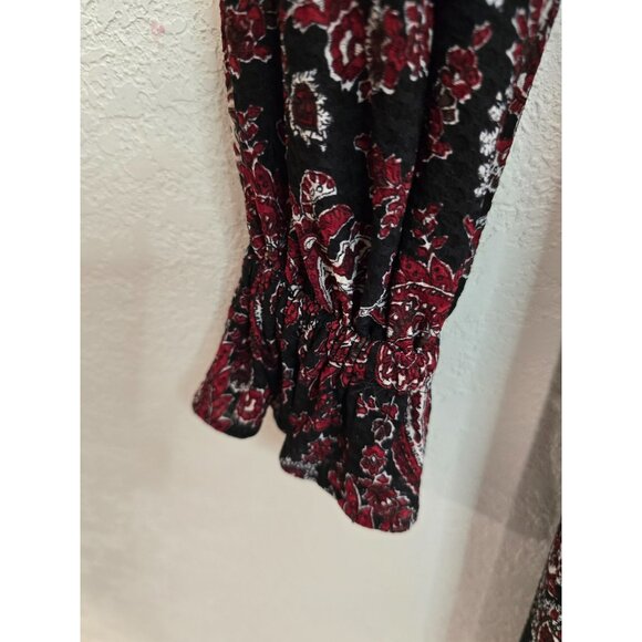 Michael Kors Dress Black Red Paisley Long Ruffled Bishop Sleeves Size XS - Picture 3 of 8